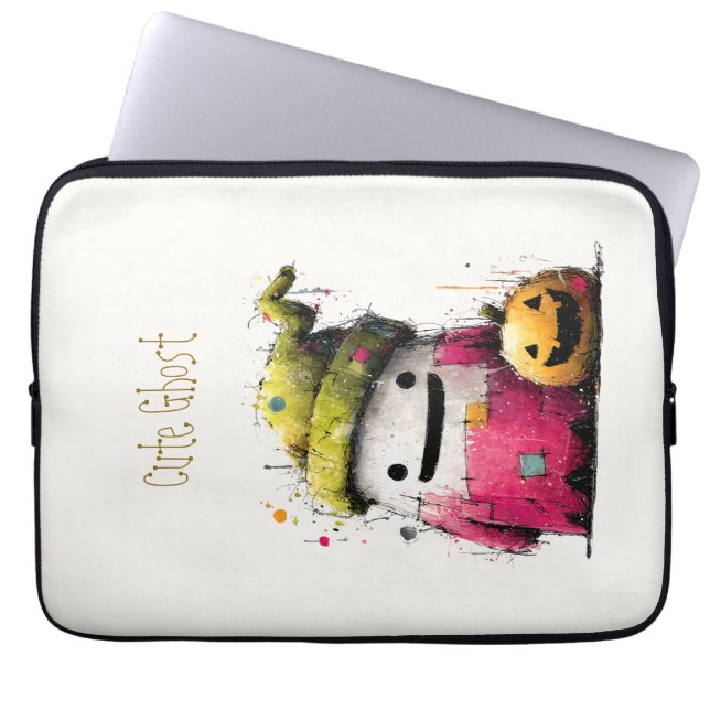 Schattig Waterverf Patchwork Spook Halloween Laptop Sleeve (Voorkant)