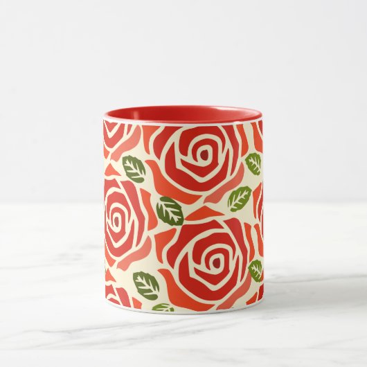 Schattig waterverf patroon rozen schattig rood wit mok (Midden)