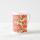 Schattig waterverf patroon rozen schattig rood wit porselein kop (Voorkant rechts)