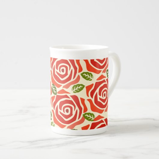 Schattig waterverf patroon rozen schattig rood wit porselein kop (Voorkant rechts)