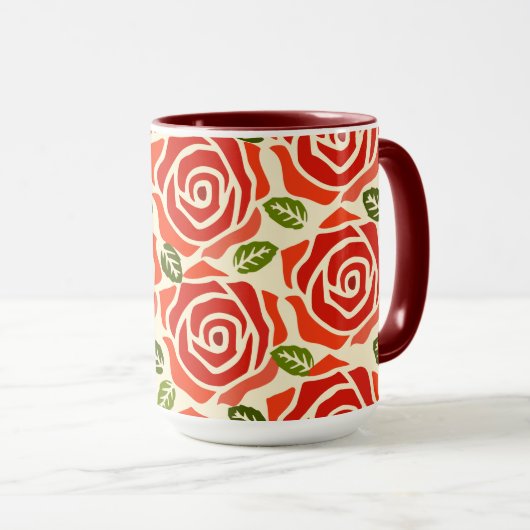 Schattig waterverf patroon schattig roos rood wit mok (Voorkant rechts)