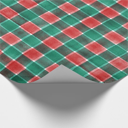 Schattig waterverf rood groen kerst geruit Kerstmi Cadeaupapier (Hoek)
