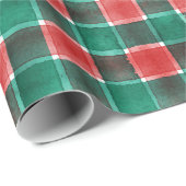 Schattig waterverf rood groen kerst geruit Kerstmi Cadeaupapier (Rol Hoek)