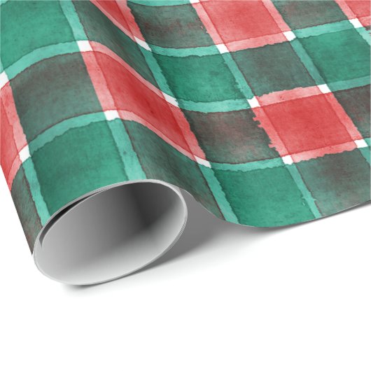 Schattig waterverf rood groen kerst geruit Kerstmi Cadeaupapier (Rol Hoek)