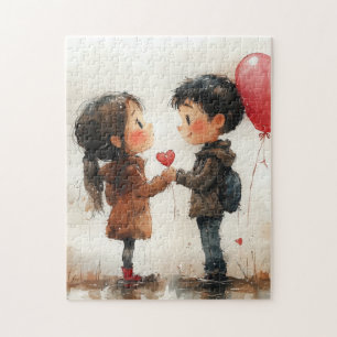 Schattig Waterverf Stel Hart Ballon Romantische Li Legpuzzel