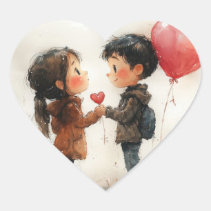 Schattig Waterverf Stel Hart Ballon Romantische Li Sticker