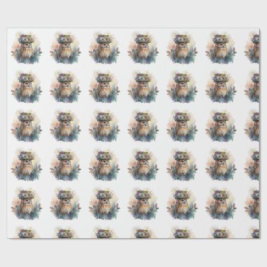 Schattig Waterverf Uil Wrapping Papier (Vlak)