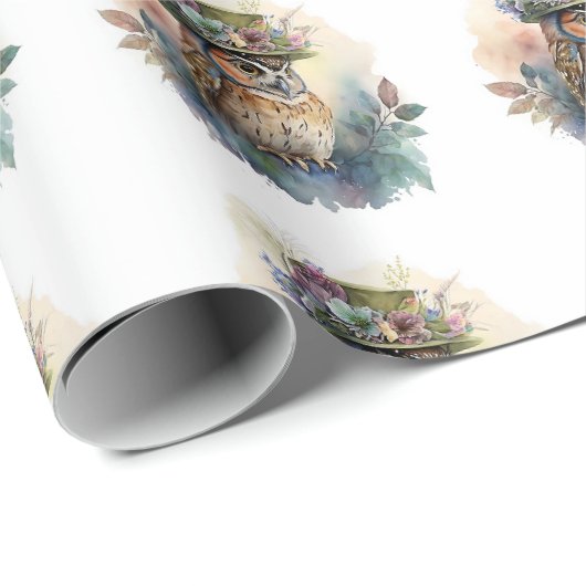 Schattig Waterverf Uil Wrapping Papier (Rol Hoek)