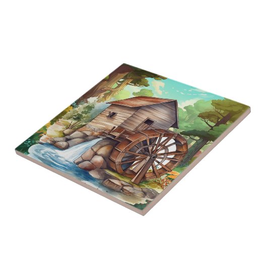 schattig waterwiel Land Tegeltje (Zijkant)