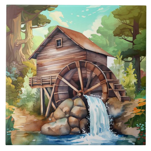 schattig waterwiel Land Tegeltje (Voorkant)