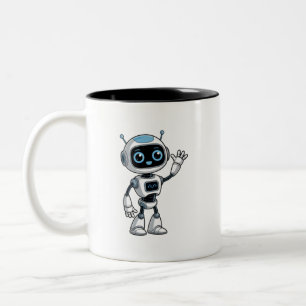 Schattig Waving Robot Cartoon Design Tweekleurige Koffiemok