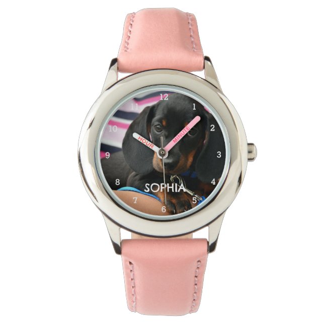 Schattig Weiner Dachshund Hondenpuppy Dier Meisje  Horloge (Voorkant)