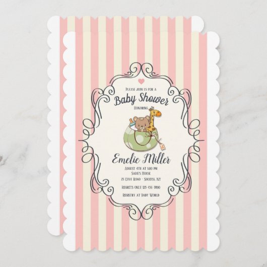 Schattig welkom roze uitnodiging (Voorkant / Achterkant)