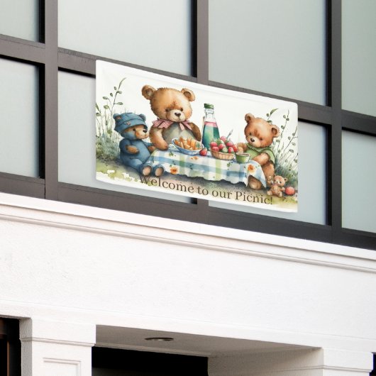 schattig welkome picknick-beren spandoek (Buitenkant Gebouw)