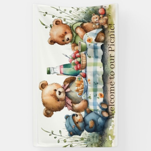 schattig welkome picknick-beren spandoek (Verticaal)
