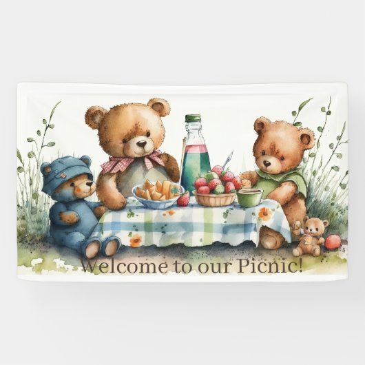 schattig welkome picknick-beren spandoek (Horizontaal)