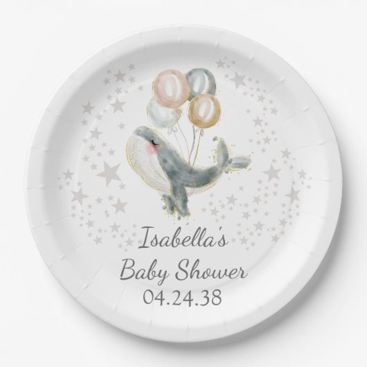 Schattig Whale Boy Baby shower Papieren Bordje (Voorkant)