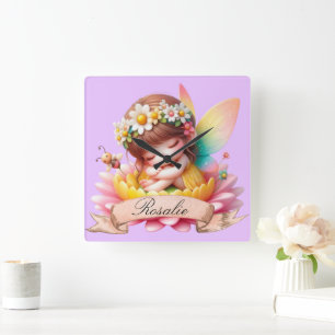 Schattig Whimsical Bloemige Zoete Dromen Slaapfee Vierkante Klok