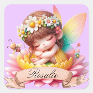 Schattig Whimsical Bloemige Zoete Dromen Slaapfee Vierkante Sticker