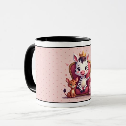 Schattig Whimsical Cartoon Prinses Zebra Hartjes Mok (Voorkant links)