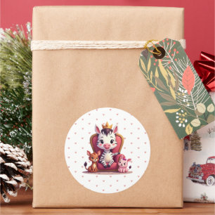 Schattig Whimsical Cartoon Prinses Zebra Hartjes R Ronde Sticker