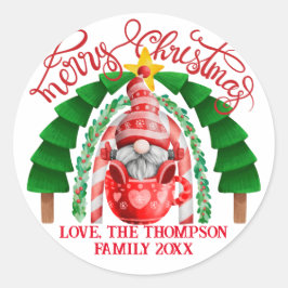 Schattig Whimsical Kabouter Vrolijk Kerstboom Rege Ronde Sticker