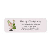 Schattig Whimsical Kerst Roze Elf Retouradres Etiket (Voorkant)
