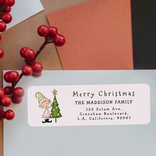 Schattig Whimsical Kerst Roze Elf Retouradres Etiket