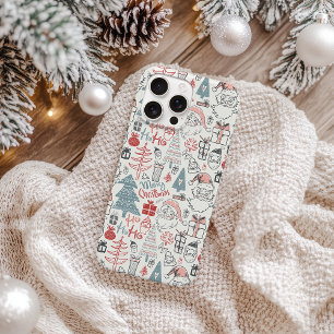 Schattig Whimsical Kerstman Kerstboom Patroon Roze Case-Mate iPhone Case