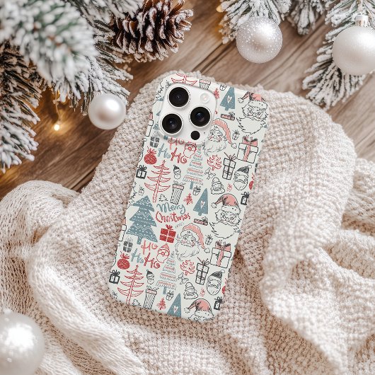 Schattig Whimsical Kerstman Kerstboom Patroon Roze Case-Mate iPhone Case