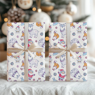 Schattig Whimsical Noordse Doodle Kerstpatroon Cadeaupapier