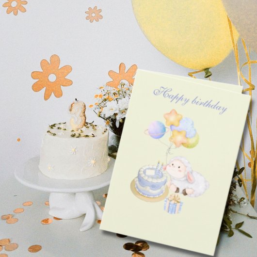 Schattig whimsical Pastel Lam Verjaardagsontwerp Kaart
