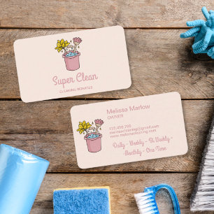 Schattig Whimsical Teken Huis Schoonmaak Logo Beze Visitekaartje