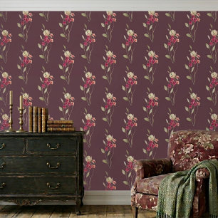 Schattig Whimsical Waterverf Bloemmotief Mauve Behang