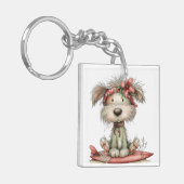 SCHATTIG WHIMSICAL ZOMERHOND OP SURFPLANK SLEUTELHANGER (Voorkant Links)