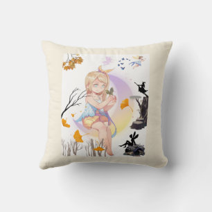 Schattig Whimsisch Fee Meisje met Hert & Vlinders Kussen