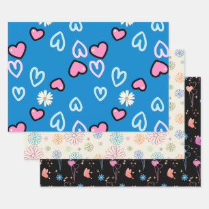 Schattig Whimsisch Patroon Inpakpapier Set – Retro Vel