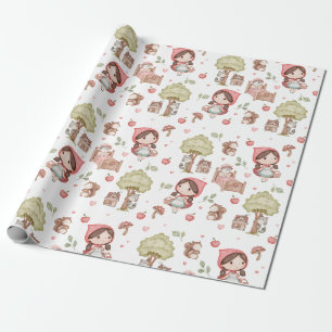 Schattig Whimsisch Rode Ridderkapje Sprookjesboek Cadeaupapier