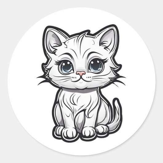 Schattig White Cat Design voor kattenliefhebbers Ronde Sticker (Voorkant)