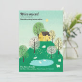 Schattig Wij Zijn Verhuisd | Platteland | Meerhuis Aankondiging (Staand voorkant)
