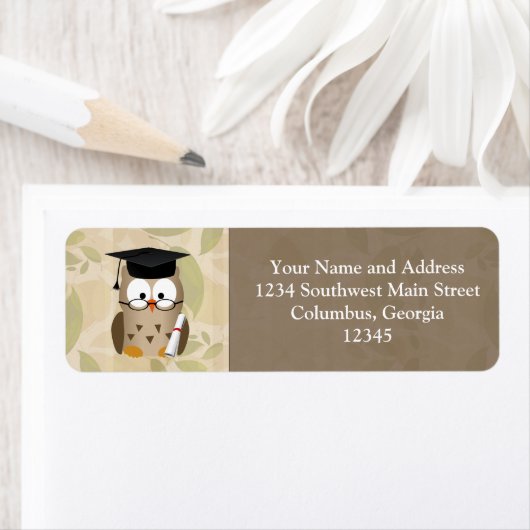 Schattig Wijze Uil Afstuderen Etiket (Insitu)