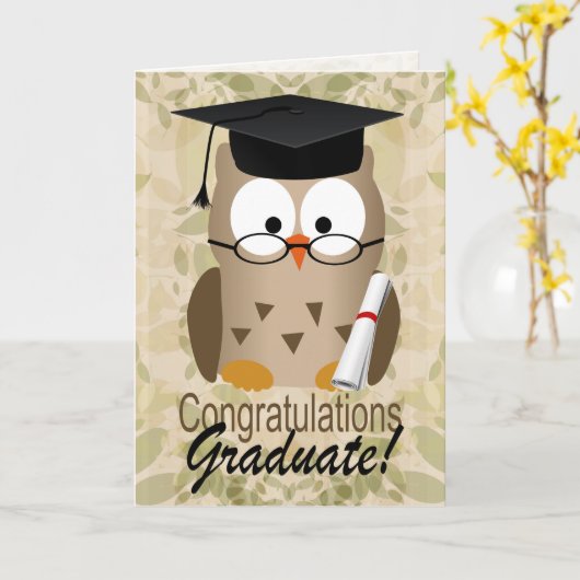 Schattig Wijze Uil Afstuderen Kaart (Gele Bloem)