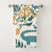 Schattig wild dieren patroon voor jongens l Blauw Bad Handdoek (Insitu)