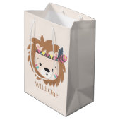 schattig wild: één leeuw voegt tekst toe Medium Gi Cadeauzakje (Achterkant Gekanteld)