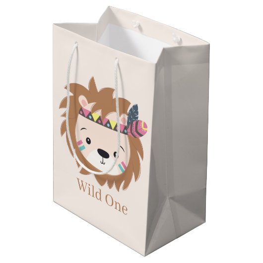 schattig wild: één leeuw voegt tekst toe Medium Gi Medium Cadeauzakje (Achterkant Gekanteld)