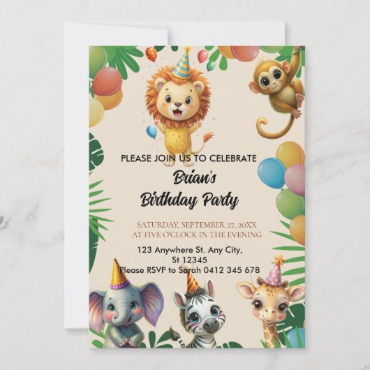 schattig wild oerwoud safari dieren kinderen Verja Kaart (Voorkant)