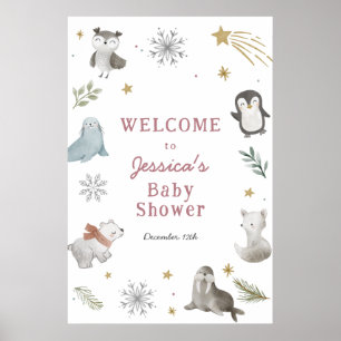 Schattig Winter Arctic Animals Baby shower Welkom Poster