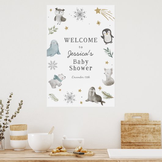Schattig Winter Arctic Animals Baby shower Welkom Poster (Keuken)