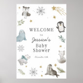 Schattig Winter Arctic Animals Baby shower Welkom Poster (Voorkant)