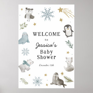 Schattig Winter Arctic Animals Baby shower Welkom Poster